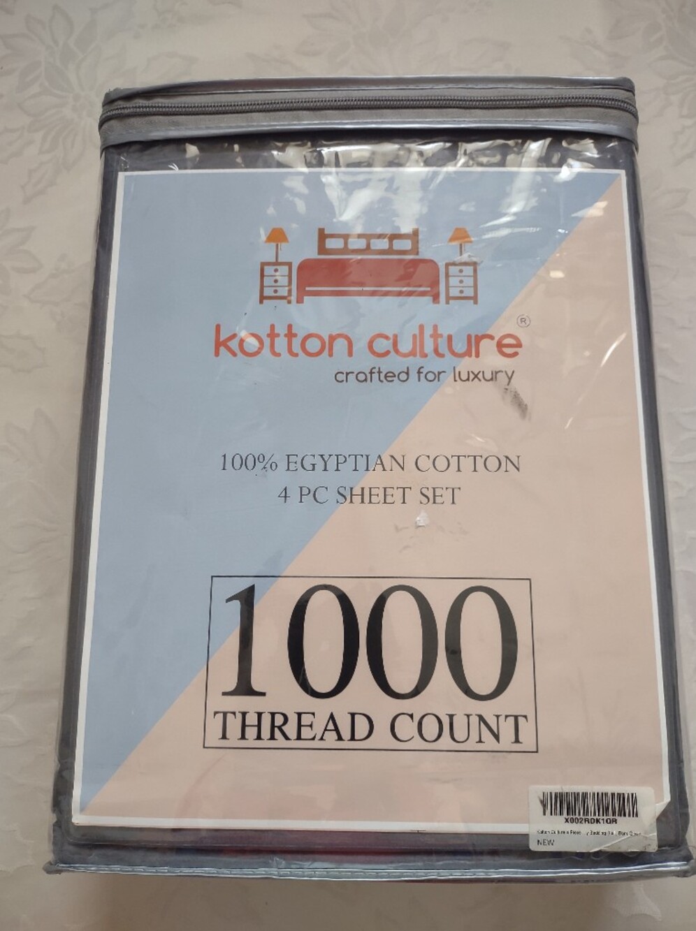 New 🆕 Kotton Culture Luxury 100% Egyptian Cotton 4 Piece Sheet Set Gray